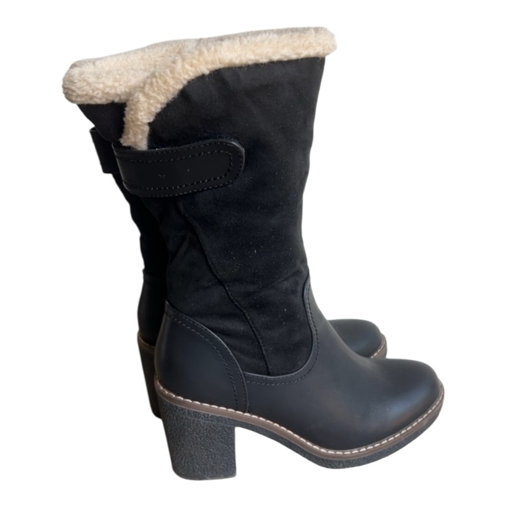 Scarpini Black Faux Leather Suede Boots Mid Calf Block Rubber Heel EU Size 37